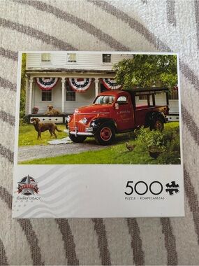 5/$25 Buffalo Games 500 Piece Puzzle - Farmhouse Labrador Dogs Red Truck Patriot